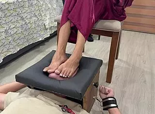 brutal foot domination locks slave in box for humiliation