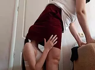 Slipped Under Teacher's Skirt for Secret Ass Licking