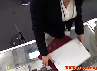 Busty office babe exposes big tits, gets facial while spying at work