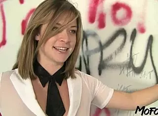 Horny slut swallows cum in the glory hole!