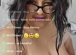 In a live webcam show, a BBW woman bathes in the shower, revealing her huge tits and boobs.