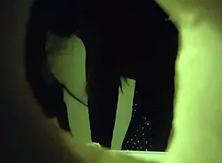 hidden cam captured sexy white panties babe peeing through a wall hole