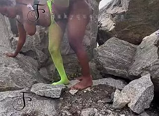 I seduced tourist guard and fucked on rock