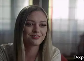 amber moore can't resist man in uniform, deepthroats and licks him.