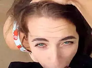 Teen Sucking Cock Outdoors on River Close-Up