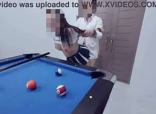 Thai Girl Climbs Pool Table for Hard Fucking Session