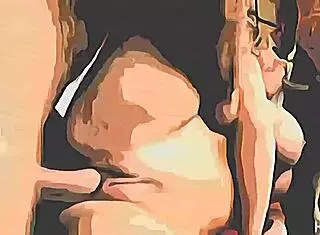 blonde girl with big tits in threesome blowjob action