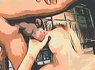 blonde girl with big tits in threesome blowjob action