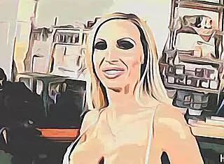 blonde girl with big tits in threesome blowjob action