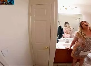 Sexy stepmom gets intense fucking in the bathroom with big natural tits