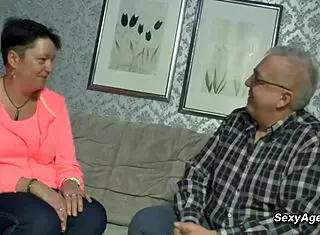 Watch This German Cougar Wife Get Passionate Blowjob Fucking on Sofa!