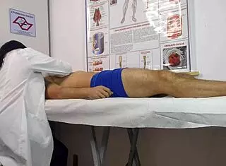 Dick rises in front of cute nurse