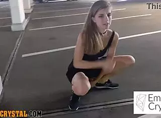 Teen 18+ Pornstar Emelie Crystal Gets Horny in Outdoor Garage, Using Dildo on Her Pussy Solo