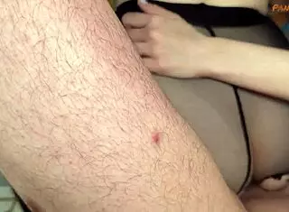 angelica and maddy are fucking in hot pantyhose ffm threesome with cum on ass