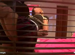 masked guy bangs blond student while she's hogtied