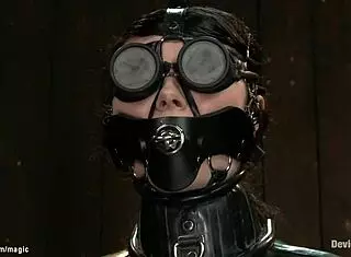 Chained slut butt plugged and fucked with dildo deepthroat choking bondage bizarre toys