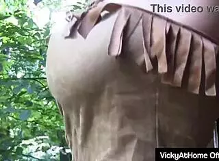 Vicky Vette Pleasures Wet Pussy in Sexy Costume Outdoors