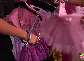 Inside the store, brunette milfs start passionate threesome with employee!