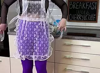 Sexy Breakfast Scene With Beautiful Mature Woman In Glasses And Nylon