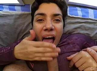 quickie on bed with big cumshot