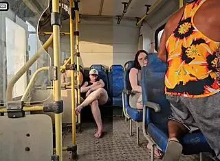 married brunette flirts with a stranger on the bus, ends up sucking his big cock