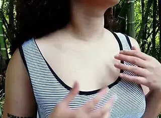 Cute latina shows great outdoor squirt in forest.