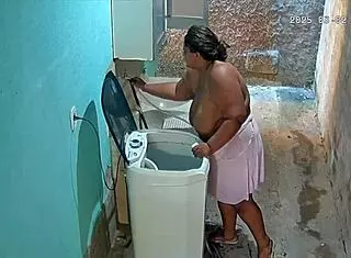 hidden camera catches stepmother bathing and showing off in backyard