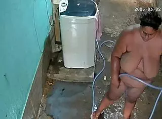 hidden camera catches stepmother bathing and showing off in backyard