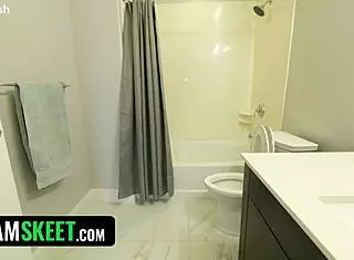 Teen babe with amazing features meets her stepdad landlord on the sofa.