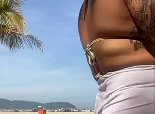 Oh no, these shorts are showing my big pussy at the beach!