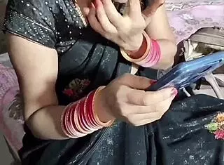 Indian Beautiful Bhabhi in Black Saree