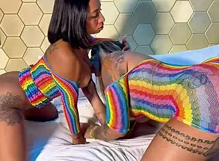 the transsexual shemale engages in roleplay fucking the horny wet latina slut in homemade setting