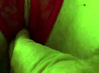 Shaved Hairless Pussy In Red Thong Panties Getting Wet From Fingering