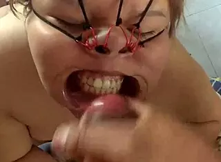 Chubby Teen In Bondage Gets Face Fucked And Cum On Nose