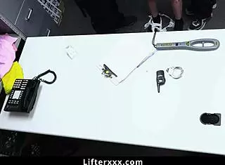 bella luna strip searched and double fucked by two guards in office