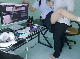 young thai student gets fucked by senior in dorm pov, squirting and moaning loudly in cosplay.