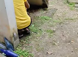 Outdoor cleaning turns into intimate moment with Komal Bhabhi under the stairs