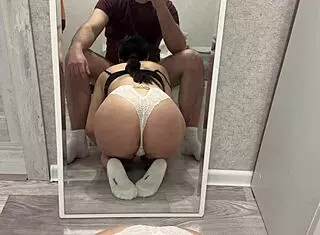 That slut in white panties sucks cock after work