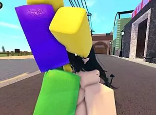 Emma gets banged by three guys on Roblox Whorblox street – intense gangbang action!