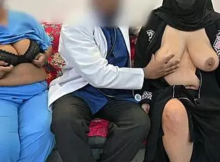 Doctor, nurse, and patient have a threesome in the hospital