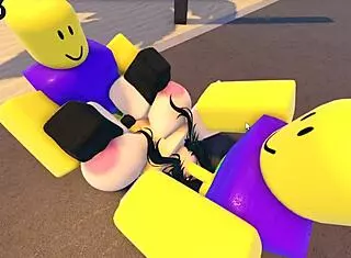 Emma gets banged by three guys on Roblox Whorblox street – intense gangbang action!