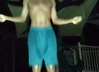 Pretty Athletic Woman Works Out in Park with Father in Law and Uncle