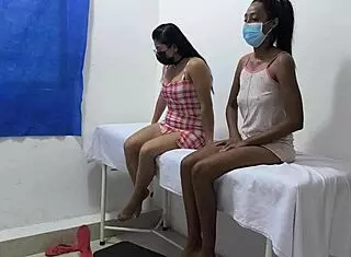 Horny Mexican Lesbians Touch Buttocks And Tits In Doctor's Office