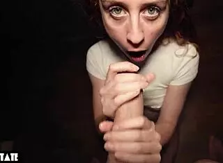 watch this amateur redhead get a huge cumshot on her face, it's her first time