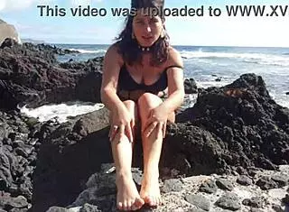 Foot fetish with my seductive stepmom on the public beach!