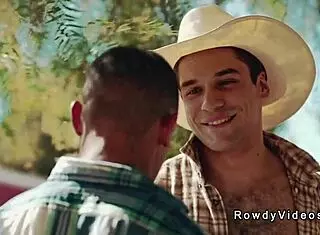 gay cowboy anal fucks muscle black man at camp 😏