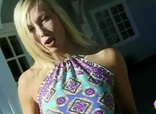 perfect blonde plugs girl's pussy, teases asshole outdoors
