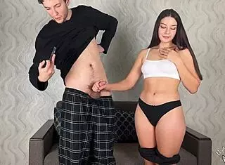 Shy Neighbor Gives Handjob To Roommate's Big Dick