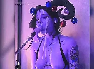 The devil in cosplay passionately gives blowjobs after being filled with cum.