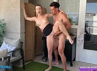 Blonde fucks monster cock in kitchen doggystyle